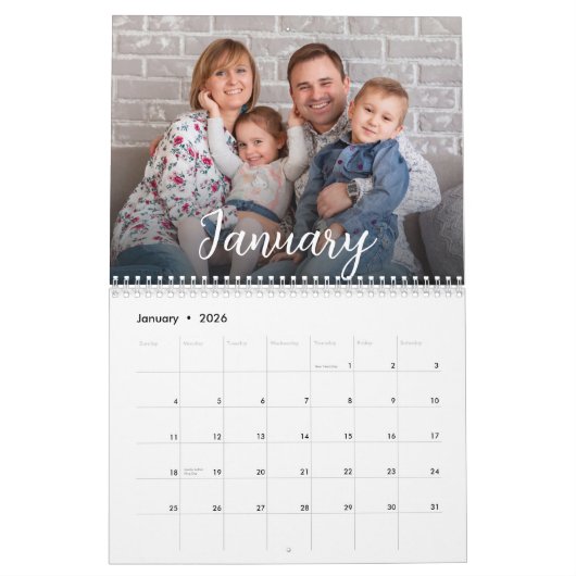 Moderne Familie Foto's Script Overlay 2024 Kalender (Jan 2026)