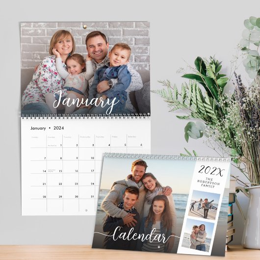 Moderne Familie Foto's Script Overlay 2024 Kalender