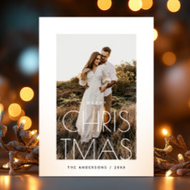 Moderne familie groet. Minimalistische kerstfoto Feestdagenkaart