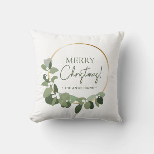 Moderne Familie Kerstkrans Vrolijk Kerstfeest Kussen