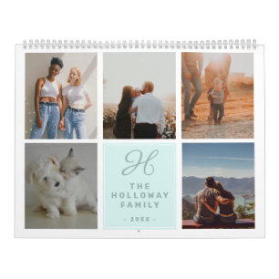 Moderne familie monogram naam blauwgroen 17 foto c kalender