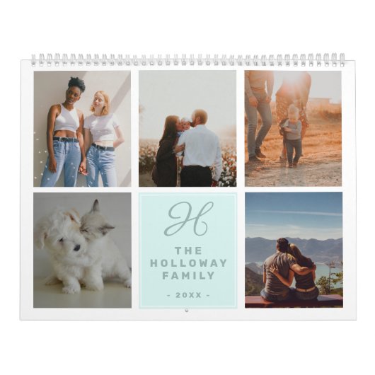 Moderne familie monogram naam blauwgroen 17 foto c kalender (Hoes)