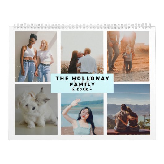 Moderne familie monogram naam blauwgroen 18 foto's kalender (Hoes)