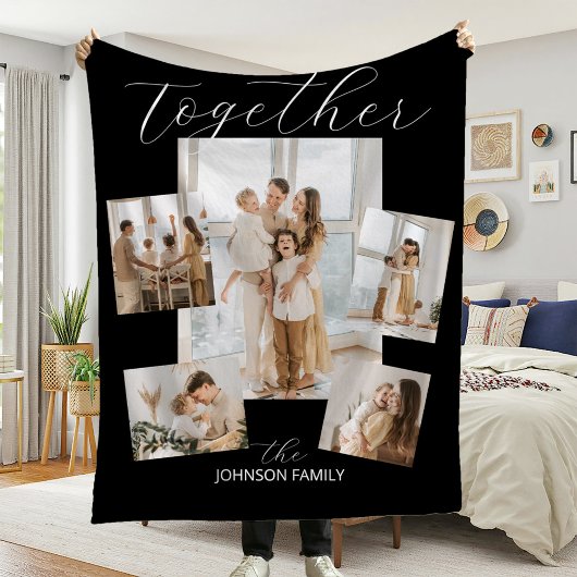 Moderne Familie Multi Foto Zwart Fleece Deken
