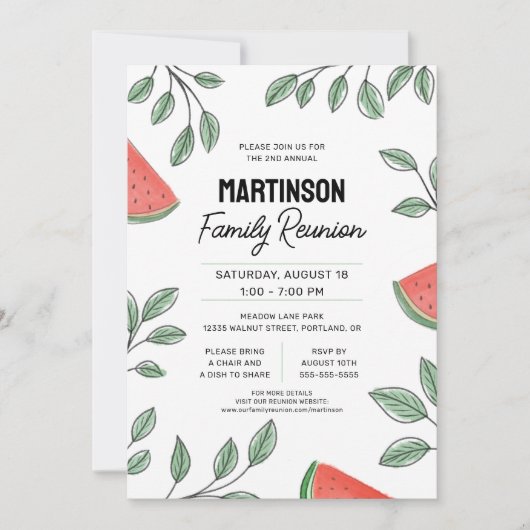 Moderne Familie Reünie Zomerboom Watermeloen Kaart (Voorkant)