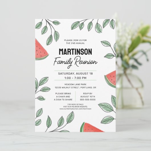 Moderne Familie Reünie Zomerboom Watermeloen Kaart (Staand voorkant)