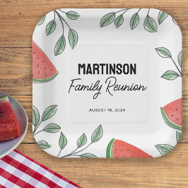 Moderne Familie Reünie Zomerboom Watermeloen Papieren Bordje