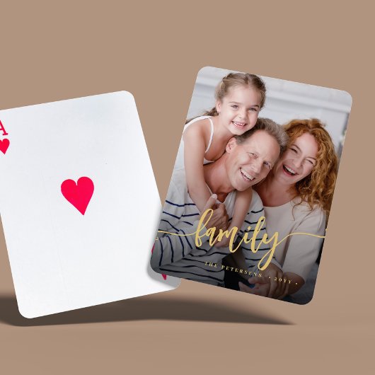 Moderne familie script foto gepersonaliseerd pokerkaarten