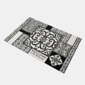 Moderne familie van zwarte en witte Waterverf Deurmat (Schuin)