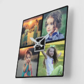 Moderne familiefogramnaam collage vierkante klok (Hoek)