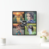 Moderne familiefogramnaam collage vierkante klok (Huis)