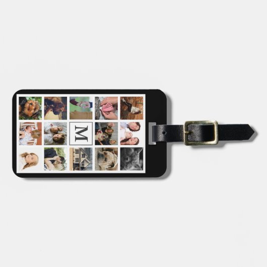 Moderne familiefoiliteit fotocollage in zwart | Mo Bagagelabel (Voorkant horizontaal)