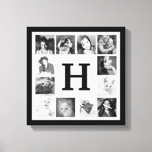 Moderne familiefoiliteit fotocollage met monogram canvas afdruk