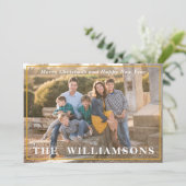 Moderne familiefortreit gele en blauwe achternaam feestdagenkaart (Staand voorkant)