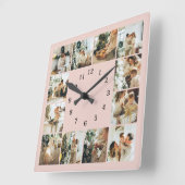 Moderne Familiefoto Collage Blush Pink Keepsake Vierkante Klok (Hoek)