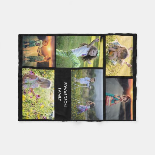 Moderne familiefoto collage monogram fleece deken (Voorkant (Horizontaal))