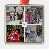 Moderne familiefoto collage monogramma Kerstmis Metalen Ornament (Voorkant)