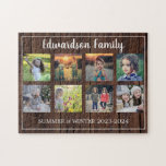 Moderne familiefoto collage monogrammen 8 foto's legpuzzel<br><div class="desc">Gezinsfotocollage van 8 foto's monogegrammeerde puzzel. U kunt het personaliseren en uw mooiste foto's en naam en tekst toevoegen. Geweldig plezier!</div>