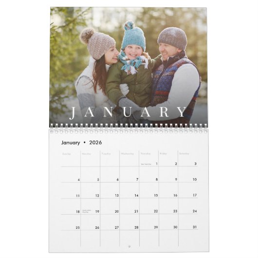 Moderne familiefoto Eenvoudig gepersonaliseerd Kalender (Jan 2026)