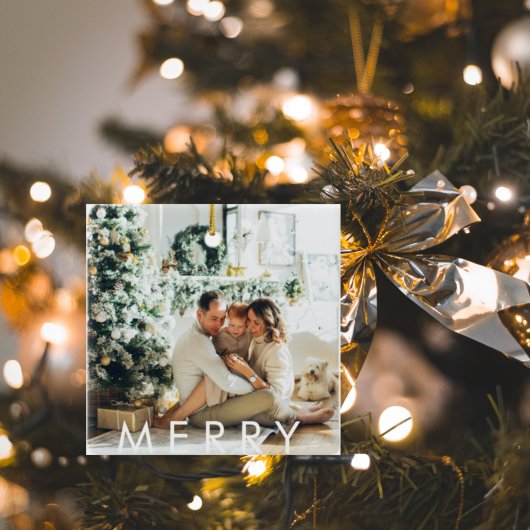Moderne familiefoto en Happy Holiday & Merry Keramisch Ornament