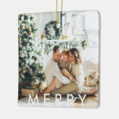 Moderne familiefoto en Happy Holiday & Merry Keramisch Ornament (Links)