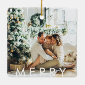Moderne familiefoto en Happy Holiday & Merry Keramisch Ornament (Achterkant)