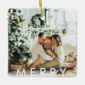 Moderne familiefoto en Happy Holiday & Merry Keramisch Ornament (Voorkant)