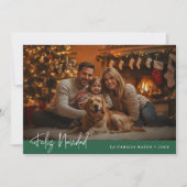 Moderne familiefoto Feliz Navidad Christmas Green Feestdagenkaart (Voorkant)