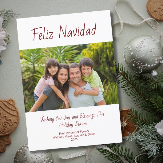 Moderne familiefoto Feliz Navidad Kerstmis Feestdagenkaart