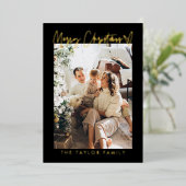 Moderne Familiefoto Folie Kerst Kaart (Staand Voorkant)