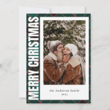 Moderne familiefoto Green Plaid Vrolijk kerstfeest