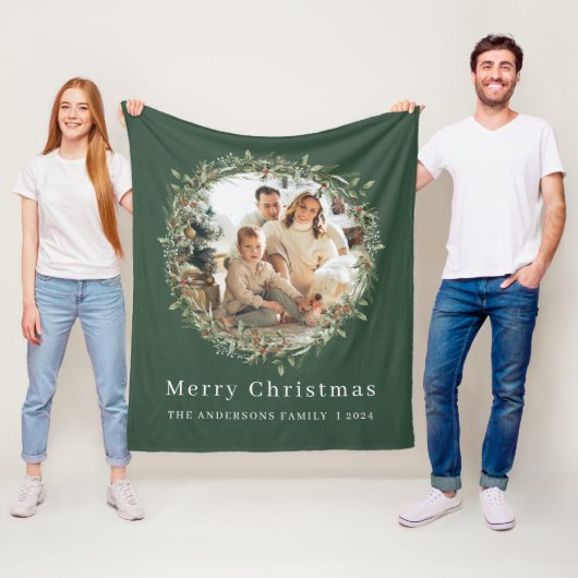 Moderne familiefoto Kerstkrans Fleece Deken (In situ)
