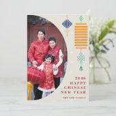 Moderne familiefoto Lunar Chinese Nieuwjaarskaart Feestdagenkaart (Staand voorkant)