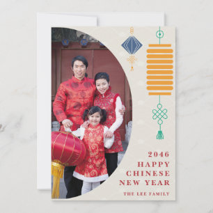 Moderne familiefoto Lunar Chinese Nieuwjaarskaart Feestdagenkaart