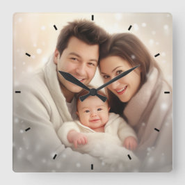 Moderne familiefoto Mint Eenvoudig Prachtig Cadeau Vierkante Klok
