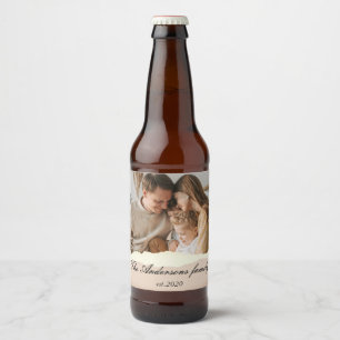 Moderne familiefoto & persoonlijke naam cadeau bier etiket