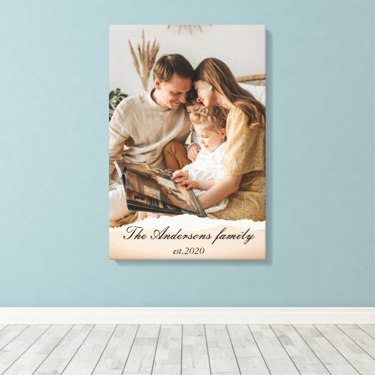 Moderne familiefoto & persoonlijke naam cadeau canvas afdruk (Insitu (Houten vloer))