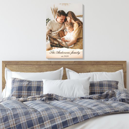 Moderne familiefoto & persoonlijke naam cadeau canvas afdruk (Insitu (Slaapkamer))