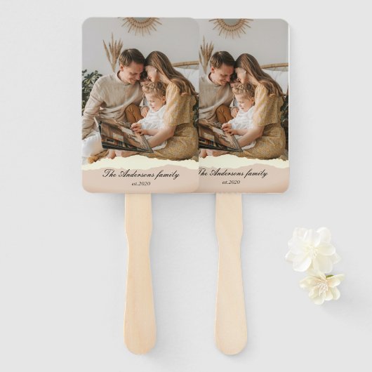 Moderne familiefoto & persoonlijke naam cadeau handwaaier (Voorkant en achterkant)
