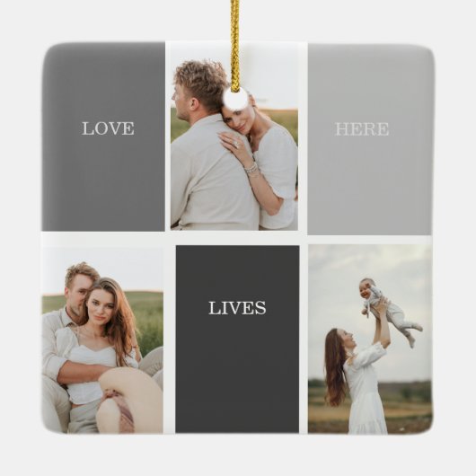 Moderne familiefoto & persoonlijke naam cadeau keramisch ornament (Achterkant)