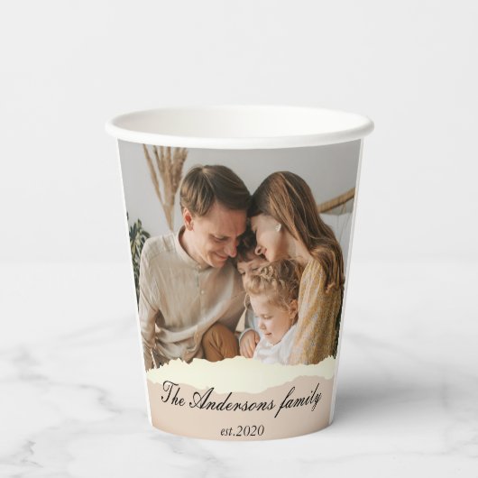 Moderne familiefoto & persoonlijke naam cadeau papieren bekers (Achterkant)
