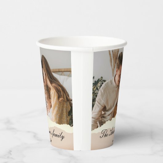 Moderne familiefoto & persoonlijke naam cadeau papieren bekers (Rechts)
