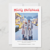 Moderne familiefoto Snowy-kerstscript Feestdagenkaart (Voorkant)