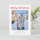 Moderne familiefoto Snowy-kerstscript Feestdagenkaart (Staand voorkant)