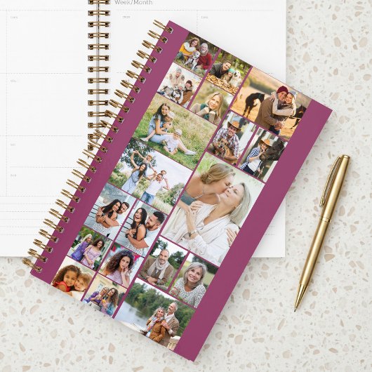 Moderne familiefotocollage 19 foto's Roze Planner