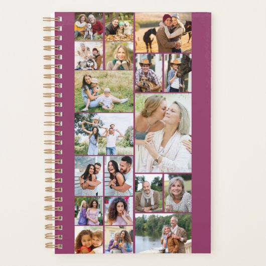 Moderne familiefotocollage 19 foto's Roze Planner (Voorkant)