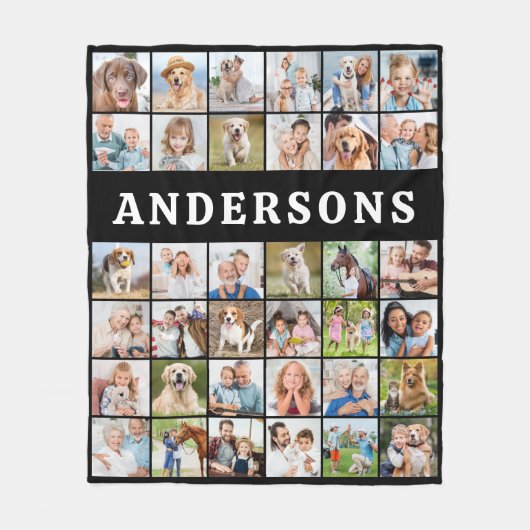 Moderne Familiefotocollage 36 Gepersonaliseerd Zwa Fleece Deken (Voorkant)