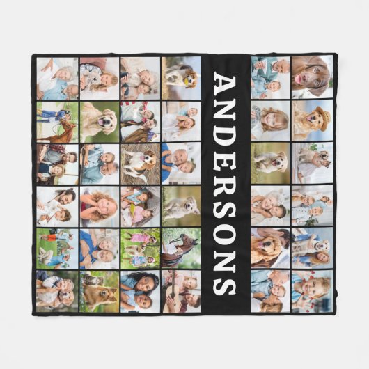 Moderne Familiefotocollage 36 Gepersonaliseerd Zwa Fleece Deken (Voorkant (Horizontaal))