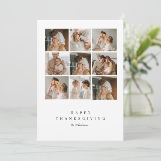 Moderne Familiefotocollage Happy Thanksgiving Kaart (Staand voorkant)