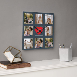 Moderne familiefotocollage Liefde Vierkante Klok